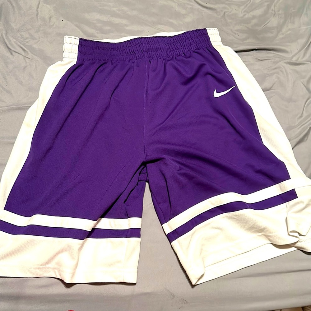 Purple and white Nike shorts